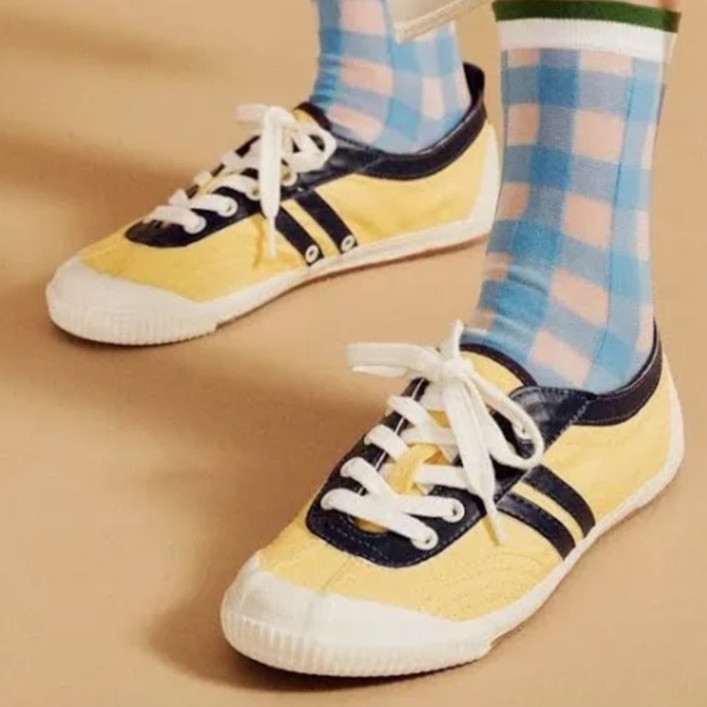 NEW in Box RE/DONE 90s Low Top Sneakers Yellow Canvas/Navy Leather Trim Size 38
